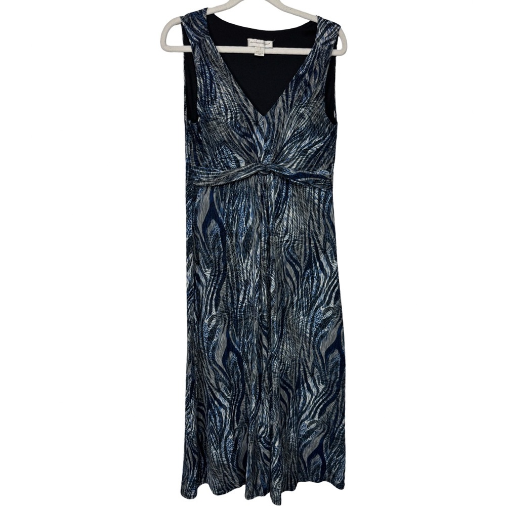 Christopher & Banks Sleeveless Midi Dress Blue/Black Abstract Print Stretch Sz 4